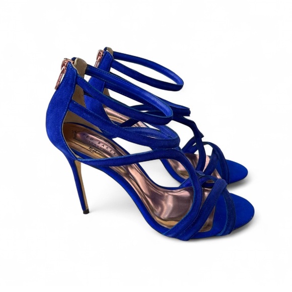 Ted Baker Royal Blue Strappy Heels Fold Bottoms Closed Heel With Zipper 37.5/7.5 - Picture 6 of 8